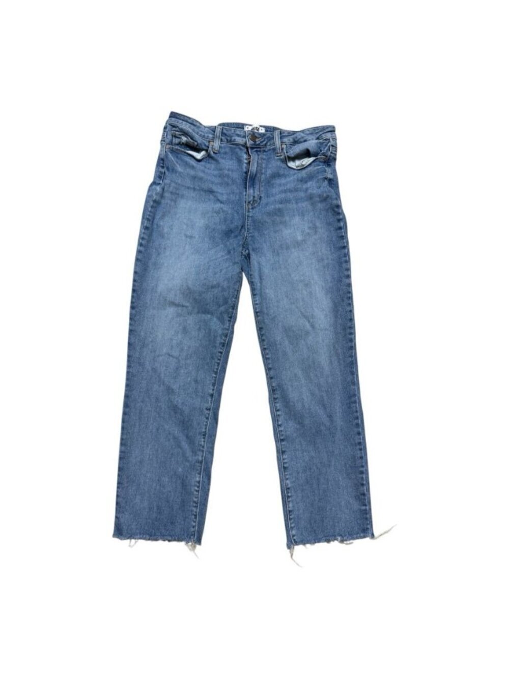 PAIGE Jacqueline Straight Jeans Women’s Size 32 Light Wash Stretch Raw Hem